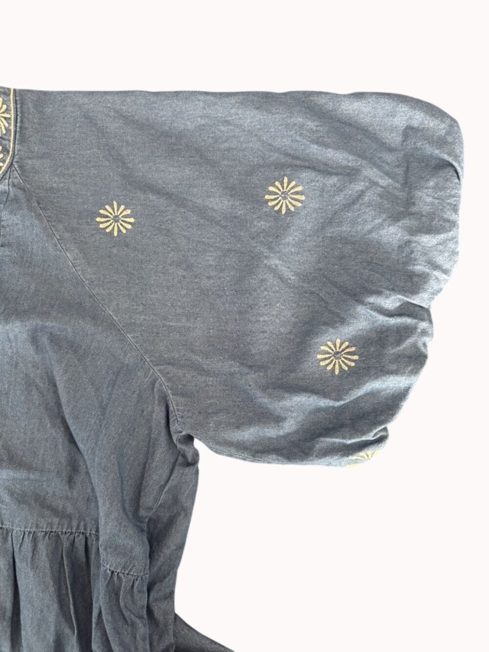 NWT Torrid Belle Isle V-Neck Scallop Edge Bubble Sleeve Chambray Embroidered 4X - Picture 4 of 10